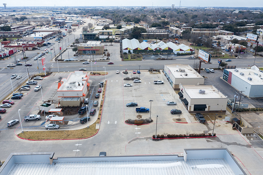 T-Mobile, Nail Bar Aerial Parking Lot View